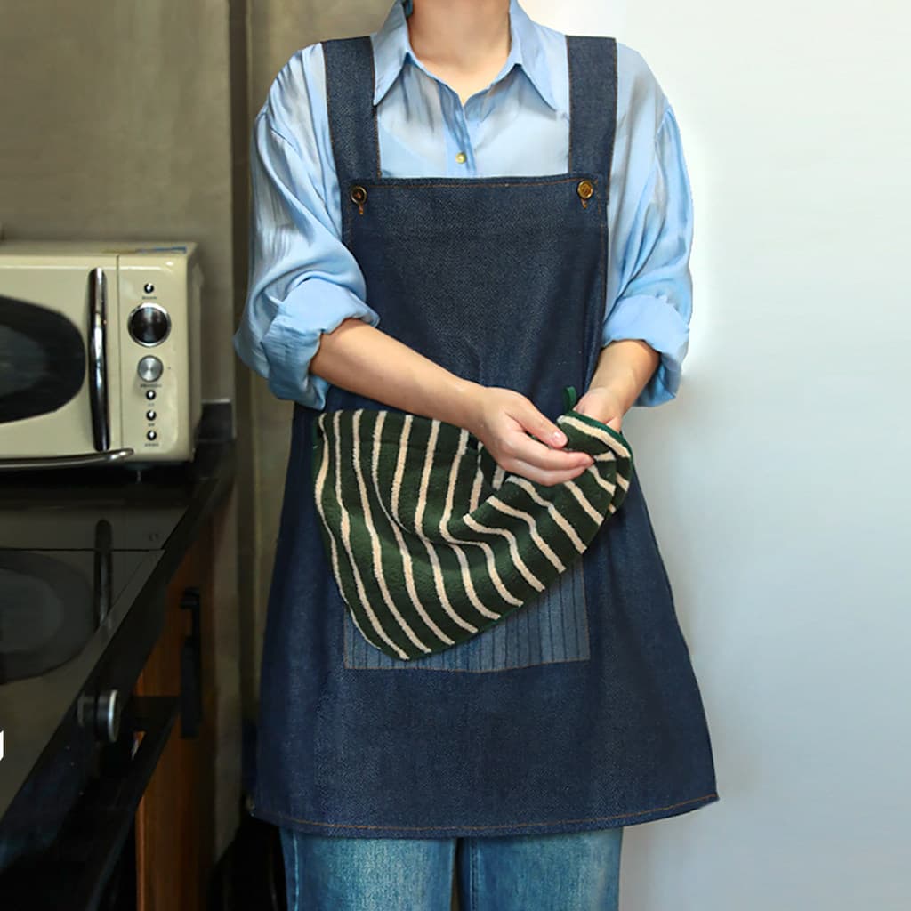 Avental de limpeza manual cozinha doméstica 2025 novo estilo feminino Denim High-End estilo jovem Anti-cozinhar óleo des