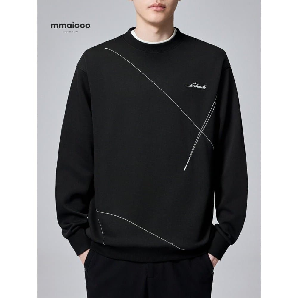 Momaike roupas masculinas série Ming linha contraste cor moletom masculino 2024 outono novo estilo 300g simples bordado