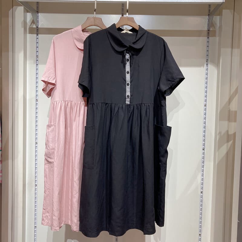Vestido de verão contador de cores grávidas Tencel lapela mulheres grávidas vestido de manga curta pode amamentação saia