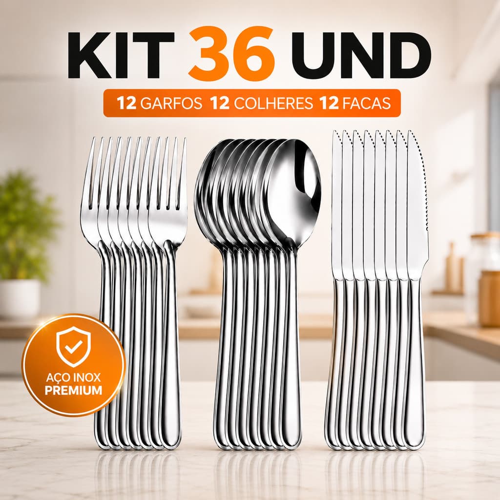 Kit 36/24/18/09 Talheres Inox Premium Colher Garfo Faca Aço Inox Restaurante Mesa Faqueiro Resistene Barato