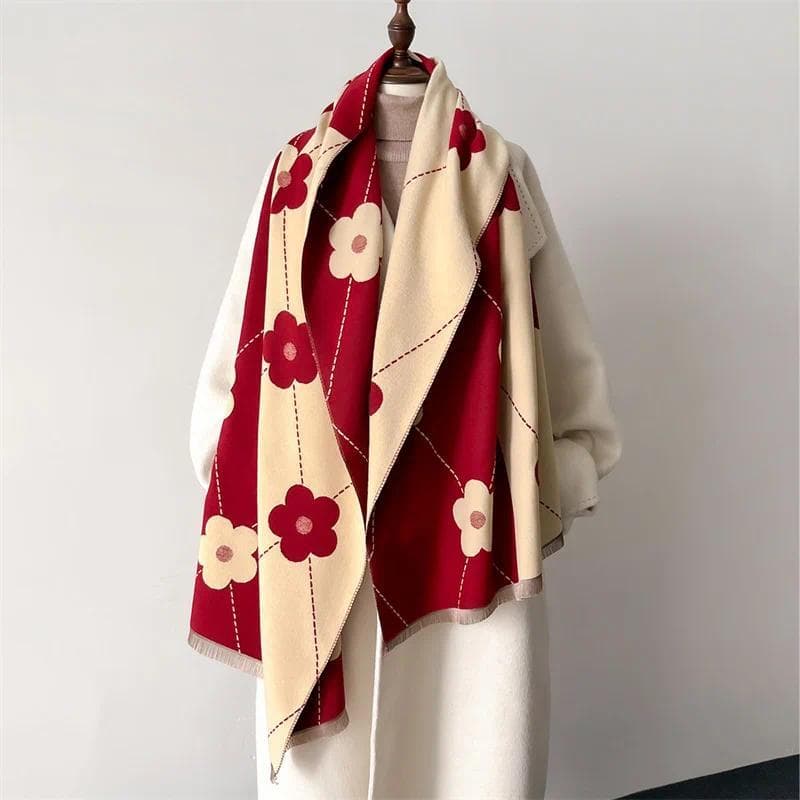 Luxo Cashmere Feminino Lenço Floral Inverno Quente Xale E Envoltório Bandana Pashmina Foulard Quadrado Grosso Cobertor P