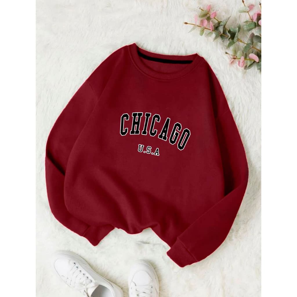 Moletom Gola Redonda Unissex Careca Blusa de Frio Casaco Feminino Masculino Flanelado  Algodão Chicago