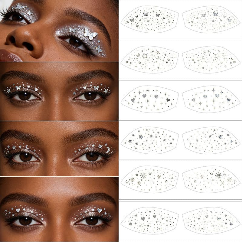 Adesivos de Sombra para Olhos, Adesivos de Tatuagem Metálicos, Adesivos Decorativos de Sardas em Folha Prateada à Prova
