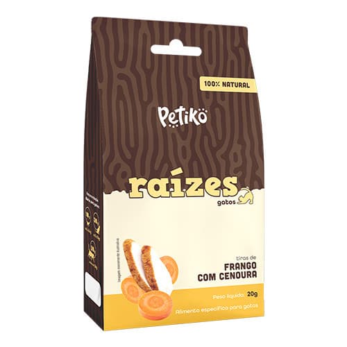 Petisco Natural Raízes Sabor Frango e Cenoura - Para Gatos - 20g - Petiko | petisco natural para gatos, snack natural