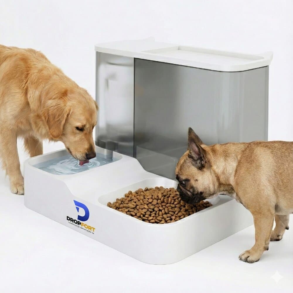 Comedouro Bebedouro Duplo Automático Pet Premium Branco