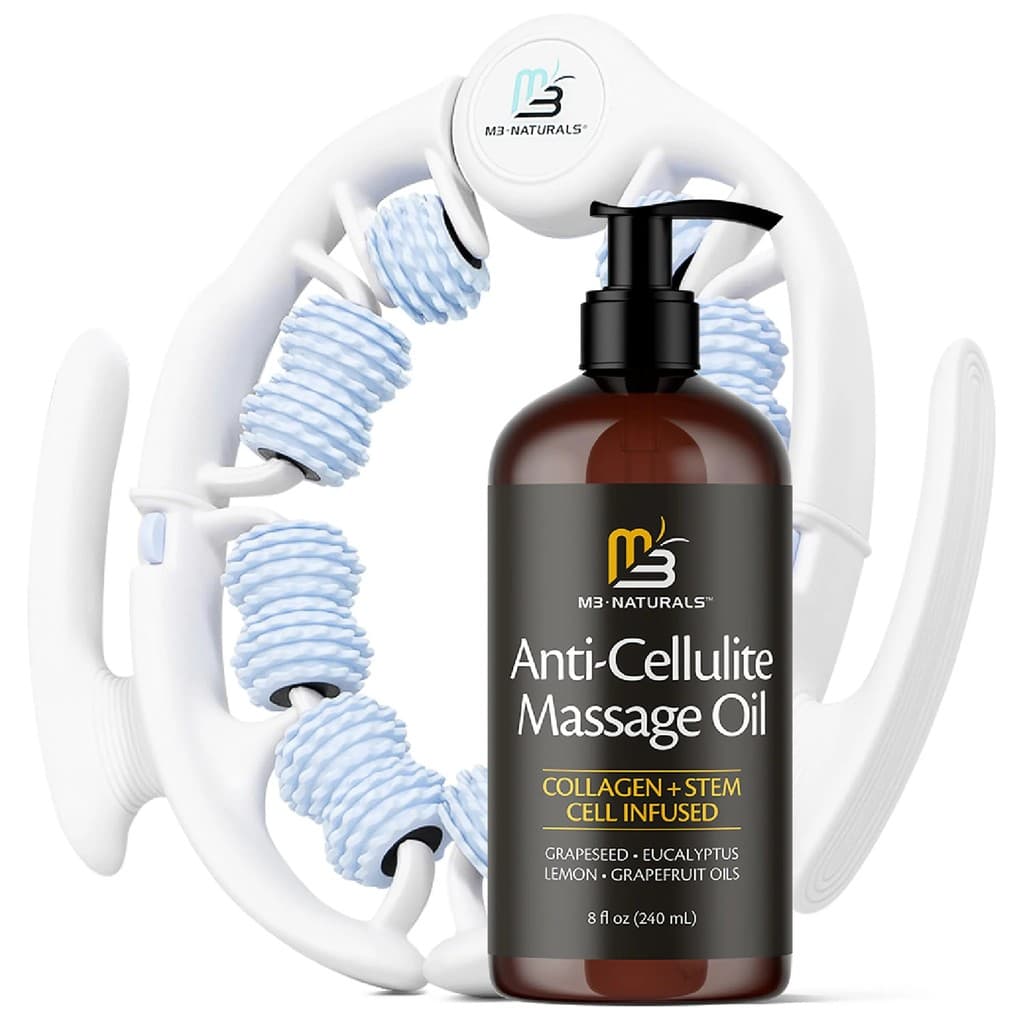 Kit de Óleo Anticelulite e Massageador de Drenagem Linfática | FasciaBlaster para Contornos e Outros | Massageador para