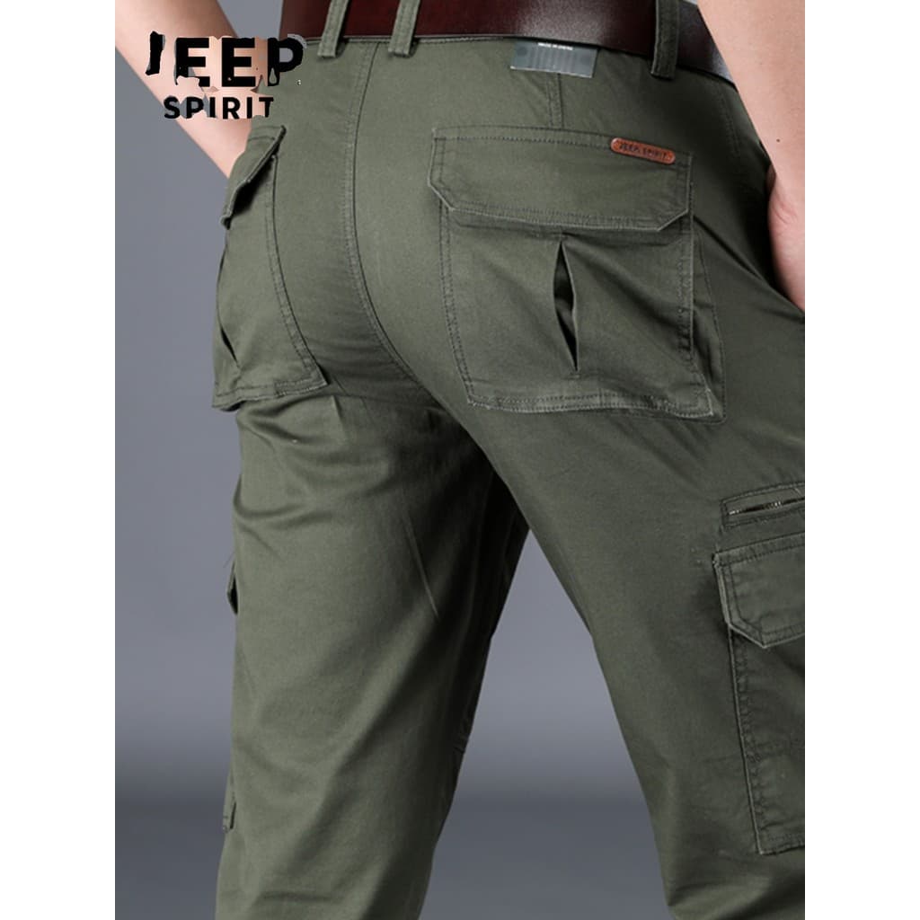 JEEP SPIRIT Novo Estilo Cor Sólida Macacão Com Zíper Reto Solto Tamanho Grande Calças Finas Multi-bolso Calças Casuais H