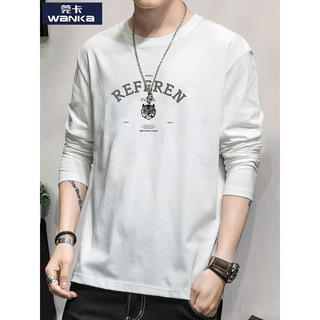 Primavera outono estilo manga comprida camiseta meninos solto Casual branco camiseta Guangzhou treze linhas masculino ou