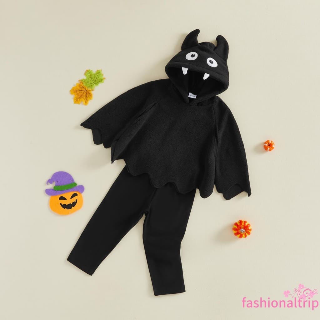 [FaSh] Roupa Infantil De Halloween Com Capuz , Capa , Tops + Calças , Fantasia De Monstro , Conjunto De 2 Peças