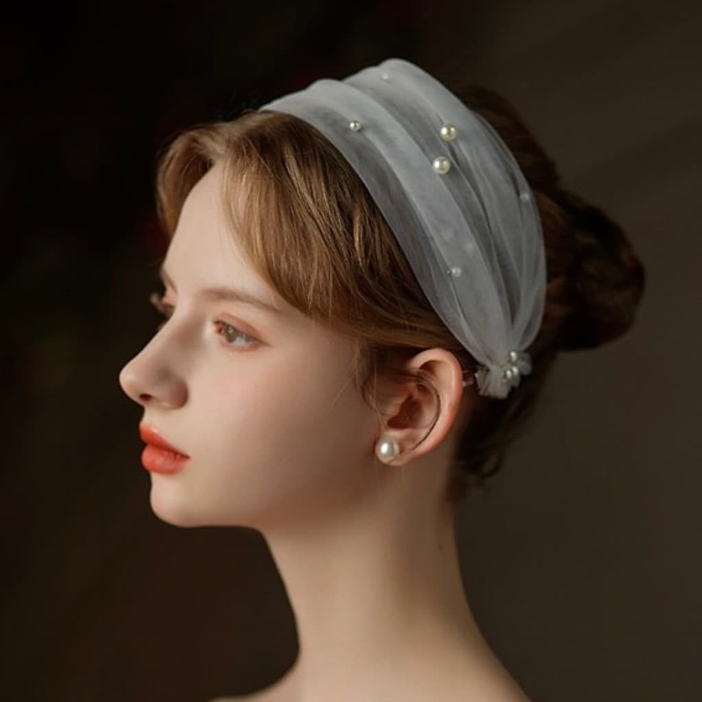 [Estoque pronto] Noiva casamento viagem tiro frisado faixa de cabelo fita de fada renda fantasia arco vestido de tiro WJ