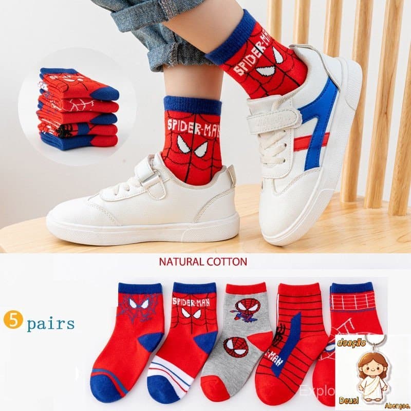 5 pares de meias crianças de 1-12 anos de idade super-herói Homem-Aranha