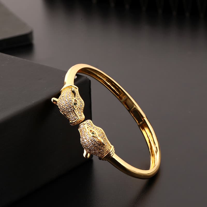 Europeu americano único leopardo aberto pulseira na moda selvagem chita pulseira Hip Hop galvanoplastia Micro-incrustado