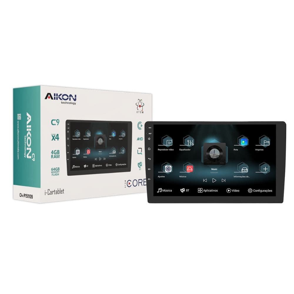 Multimídia Universal Aikon 9" QLED 4+64GB CarPlay Android C4-P151109
