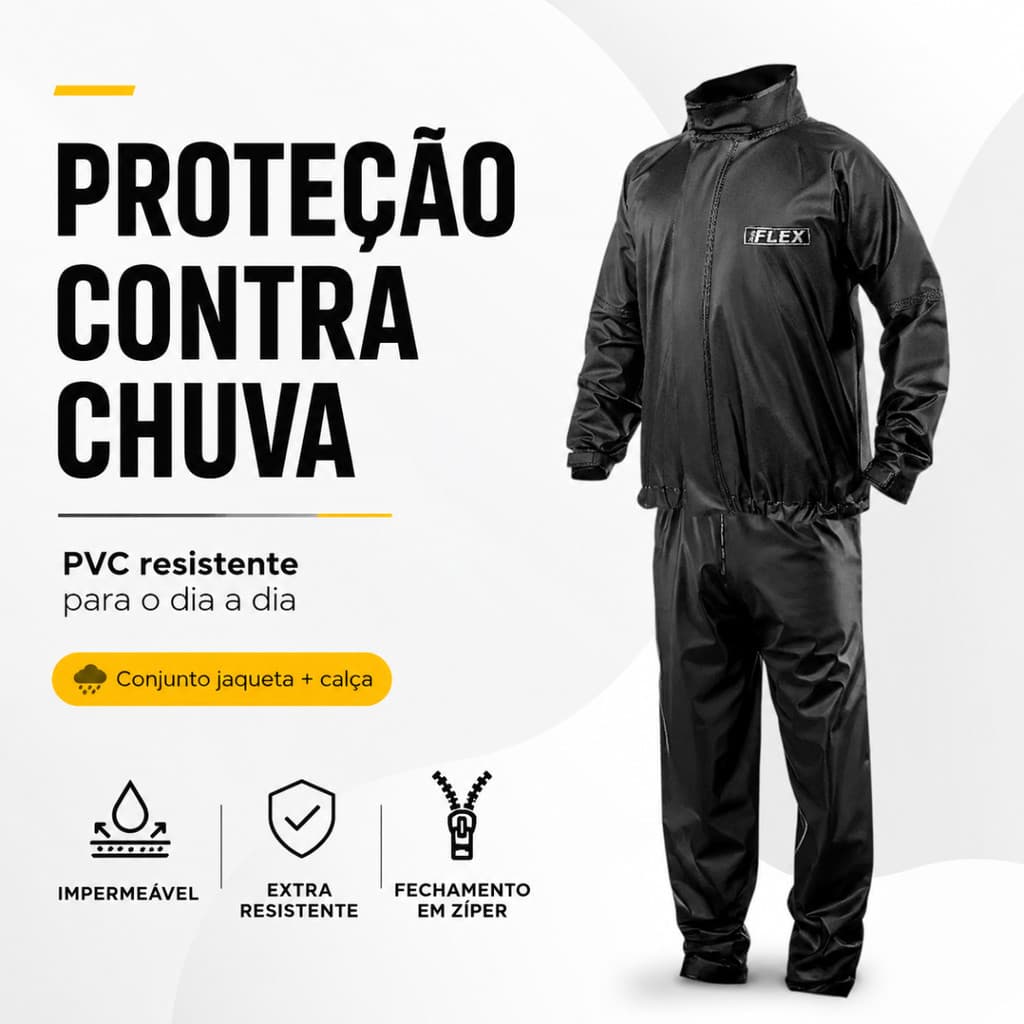 Capa Roupa Chuva Delta Flex Pvc Preta Moto Motoqueiros