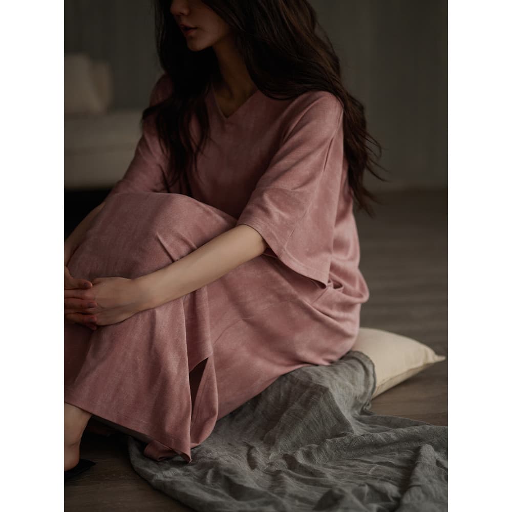 Symphony 25 Camisola Feminina Pijama Verão Modal Algodão Manga Curta Comprimento Médio Solto Rosa Homewear