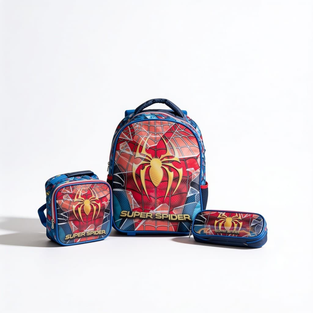 Kit Escolar Mochila Infantil Menino Bolsa Super Spider Aranha Estojo e Lancheira