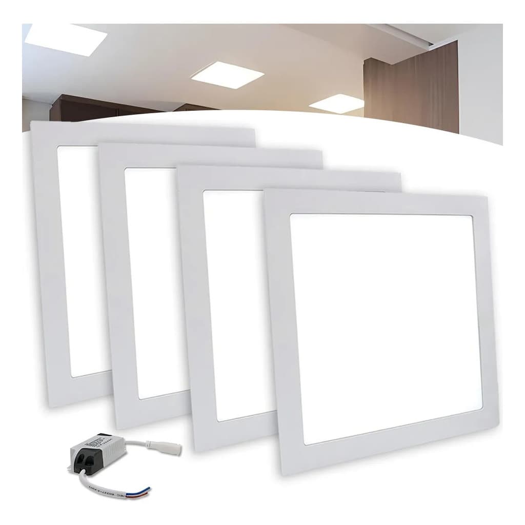 Kit 4 Luminárias Led Quadrada Embutir 36w 40x40cm 6500k
