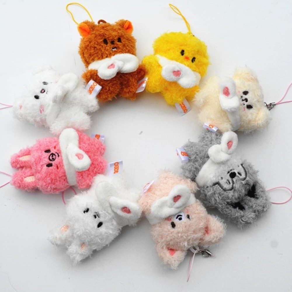 Chaveiro do ídolo de Kpop Stray Kids, mini SKZOO, brinquedo de pelúcia com lenço branco, chaveiro MMGK