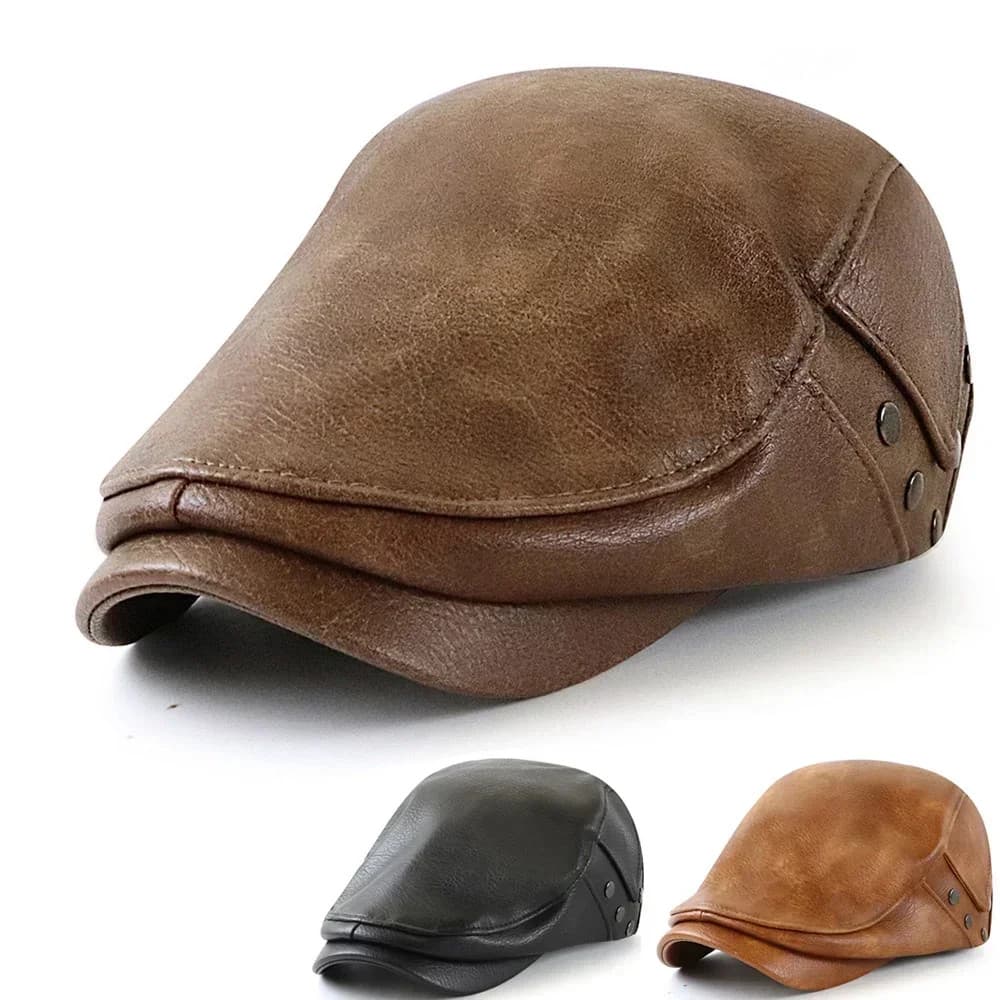 Boné Masculino de Couro de Alta Qualidade para Inverno com Rebites, Boné Newsboy Quente, Boina Hombre, Boné Duckbill, Bo
