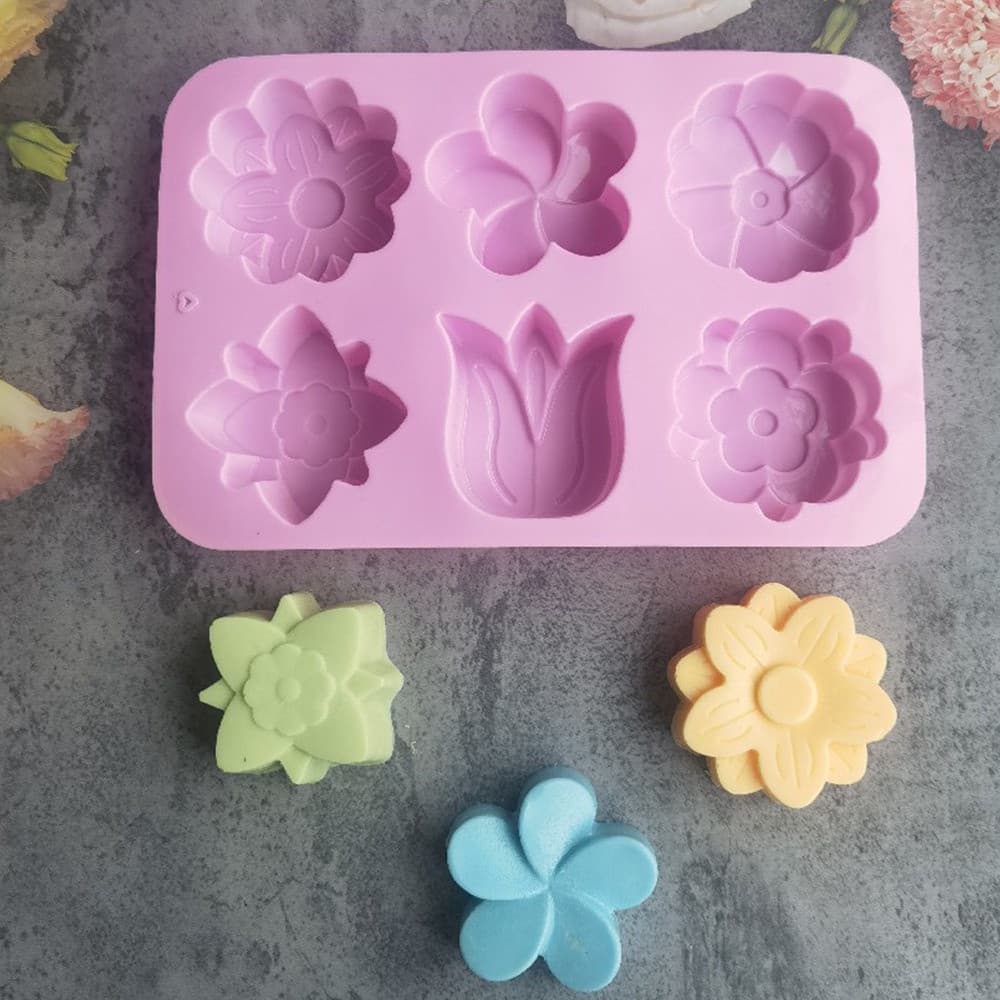 6 Furos Tulipas Molde De Sabão De Flor Feito À Mão Silicone Para Sabonete De Ferramentas Fondant Bolos