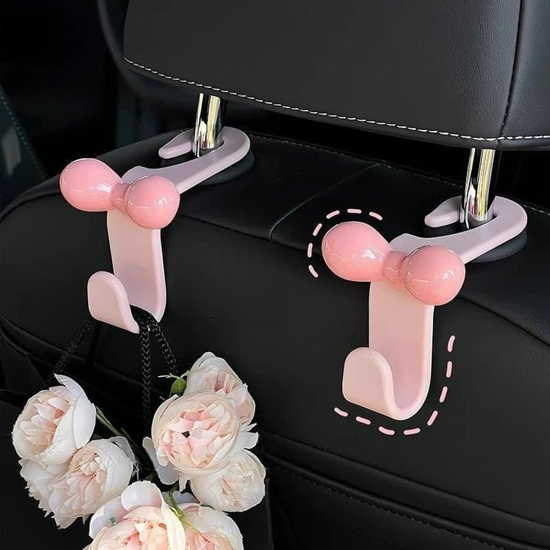 Acessórios Super Fofos para Banco de Carro com Laço Rosa, Decoração e Gancho Organizador para Mulheres