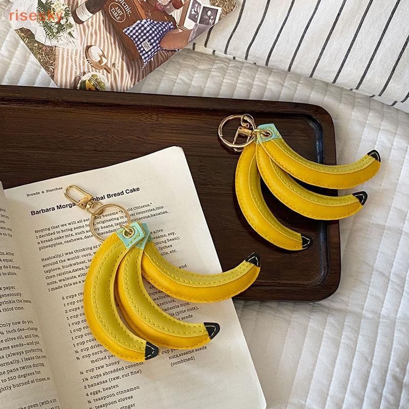 [risesky] Chaveiro Com Pingentes De Banana Fofos Para Bolsas Femininas , Enfeites De Couro PU , Acessórios Presente