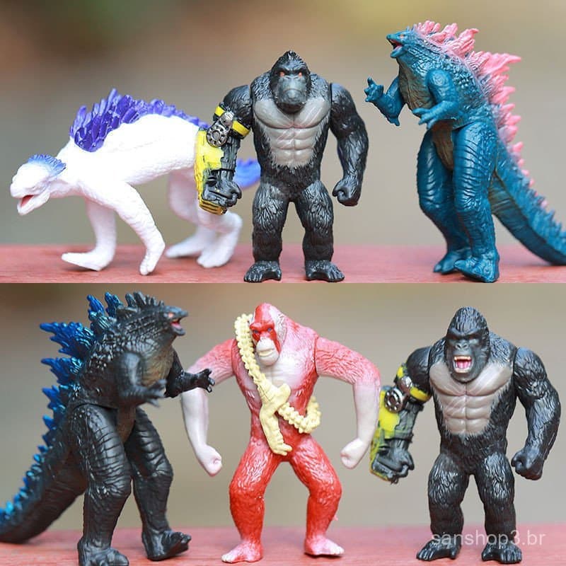Conjunto de 6 peças Godzilla, modelo anime, dinossauro King Kong, figura de ação original de super gorila, brinquedo col