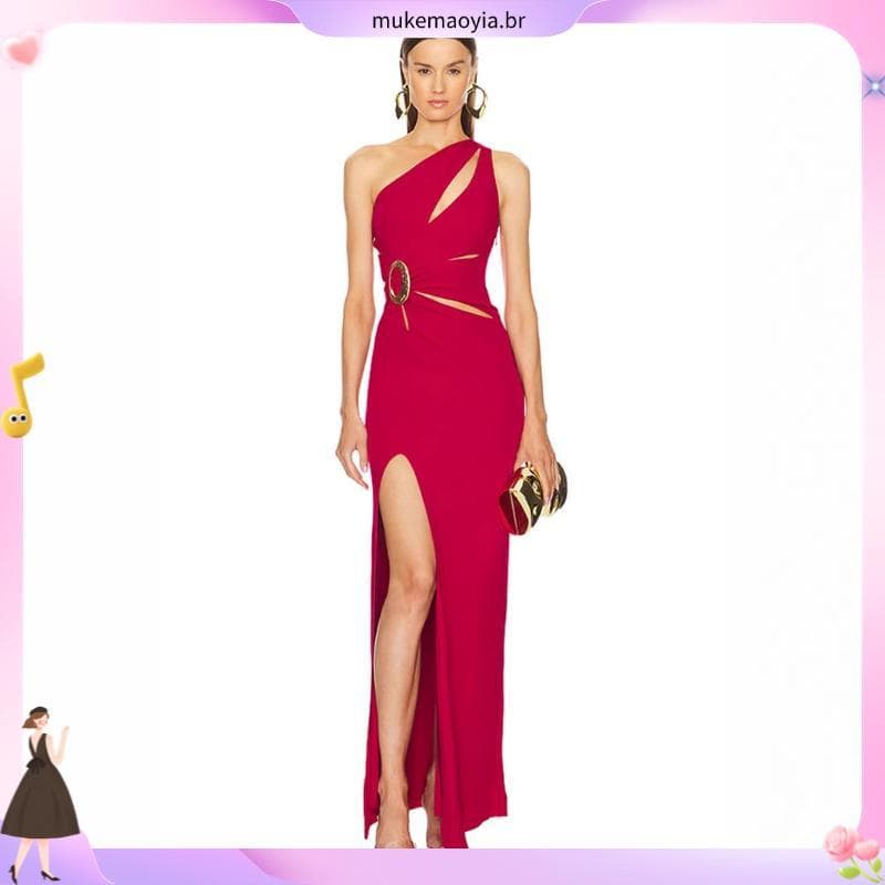 Vestido De Um Ombro Com Cinto Embutido E Copos De Sutiã Embutidos . Adequado Para Festas , Roupas Casuais , Eventos Trab