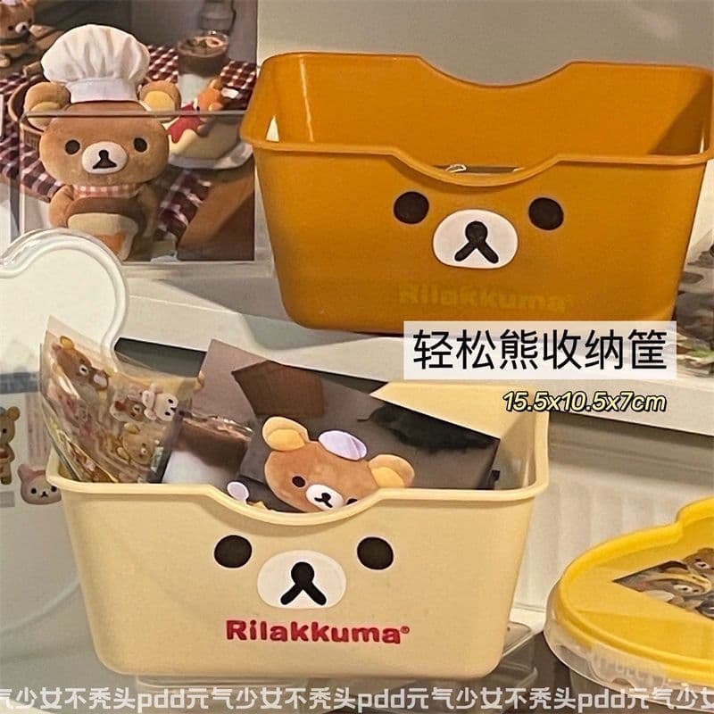 Caixa de Armazenamento Miniatura Rilakkuma Coreana Fofa, Cesta de Armazenamento de Mesa para Itens Diversos, Caixa Organ