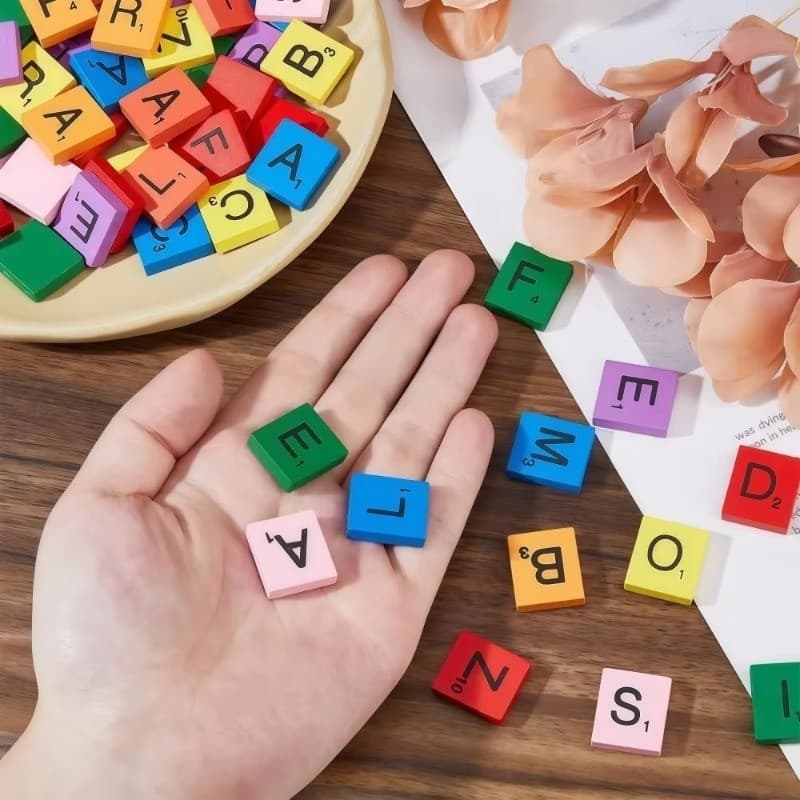100 Peças Telhas Do Alfabeto De Madeira Letras E Números Pretos Para Artesanato Quebra-Cabeça Digital