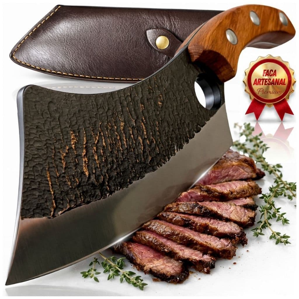 Cutelo de Carne Faca Osso Pesado Corte Profissional Açougueiro Cutelaria Artesanal