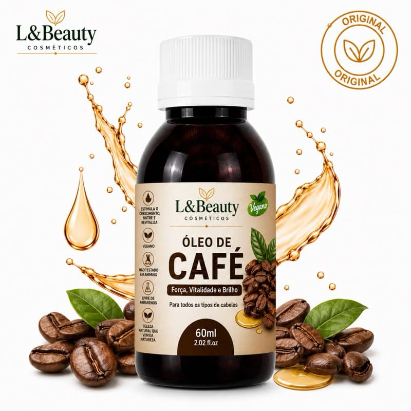 Óleo de Café Capilar 60ml Fortalecimento Nutrição Brilho Vegano - L&Beauty
