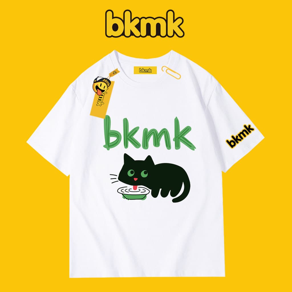 bkmk design Camiseta Gato Impressão 200GSM Macio De Alta Qualidade Na Moda Verão Masculino Solto Meia Manga Curta Roupas