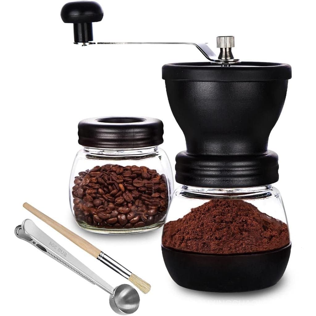 PARACITY Manual Coffee Bean Grinder with Ceramic Burr, Hand Coffee Grinder Mill Small with 2 Glass Jars( 11OZ per Jar) S