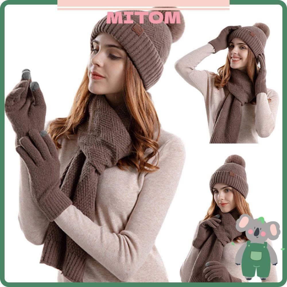 Conjunto de 3 Peças MITOM: Gorro de Tricô, Cachecol Quente para Proteção do Pescoço e Luvas, Boné Macio para Atividades