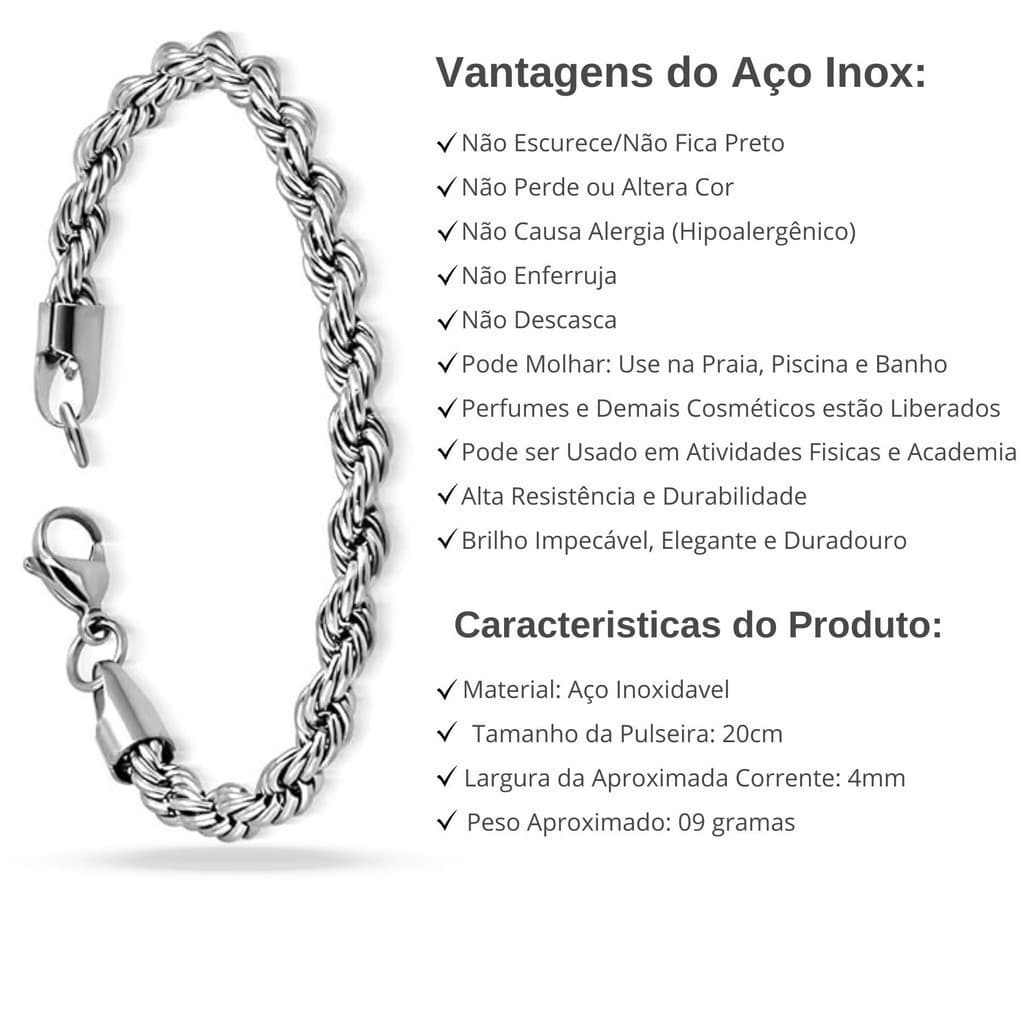Pulseira Masculina Cordão Baiano Aço Inox Legítimo Cirúrgico Prata Original