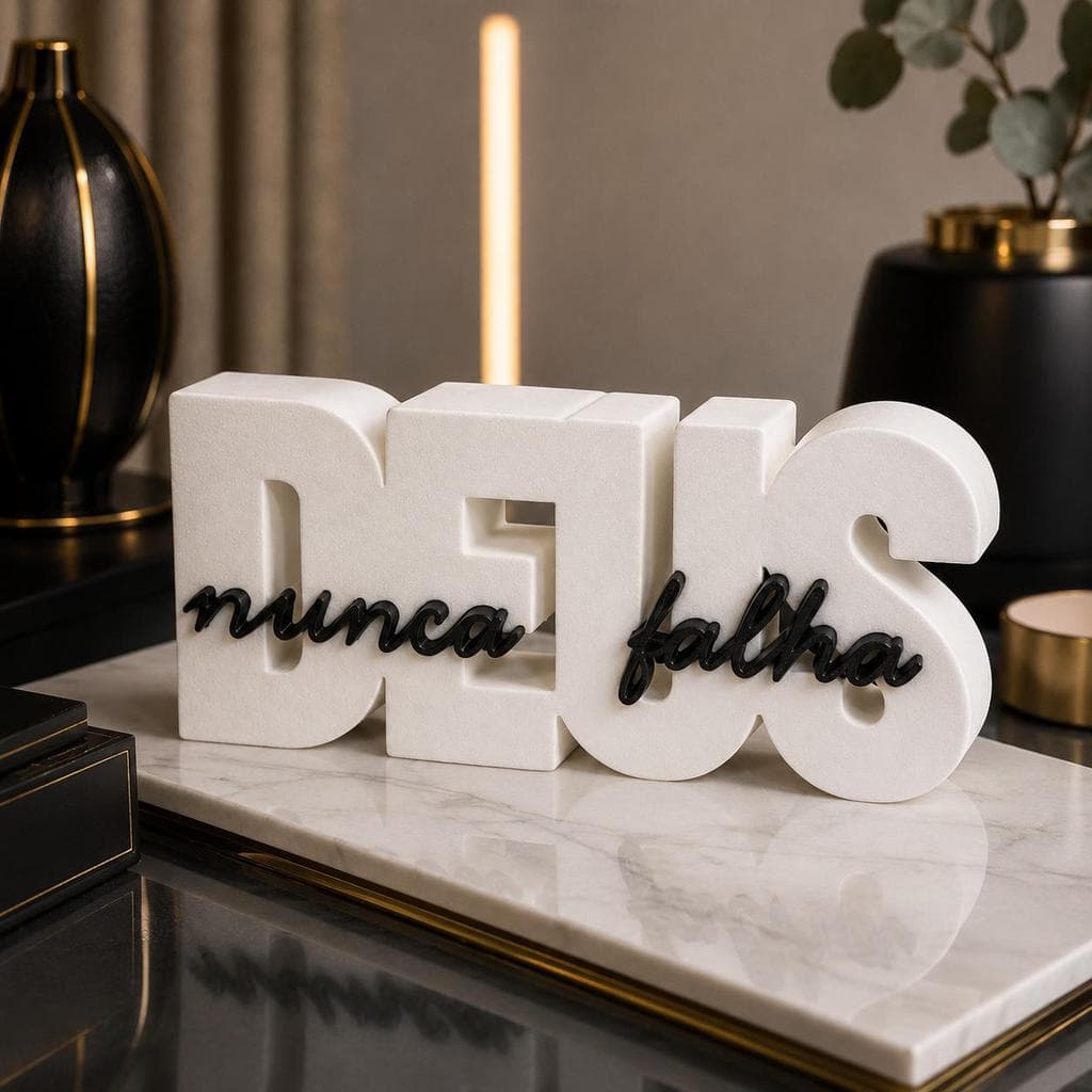 Letreiro Decorativo Deus Nunca Falha Decoração Cristã para Sala, Quarto, Escritório