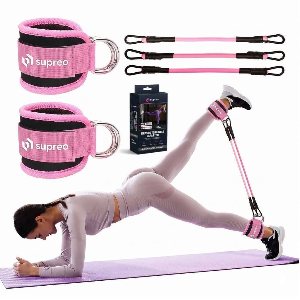 Kit com 3 Faixas de Resistência com D-ring para Tornozelos, Treino de Pernas e Glúteos - Fitness e Polia Baixa