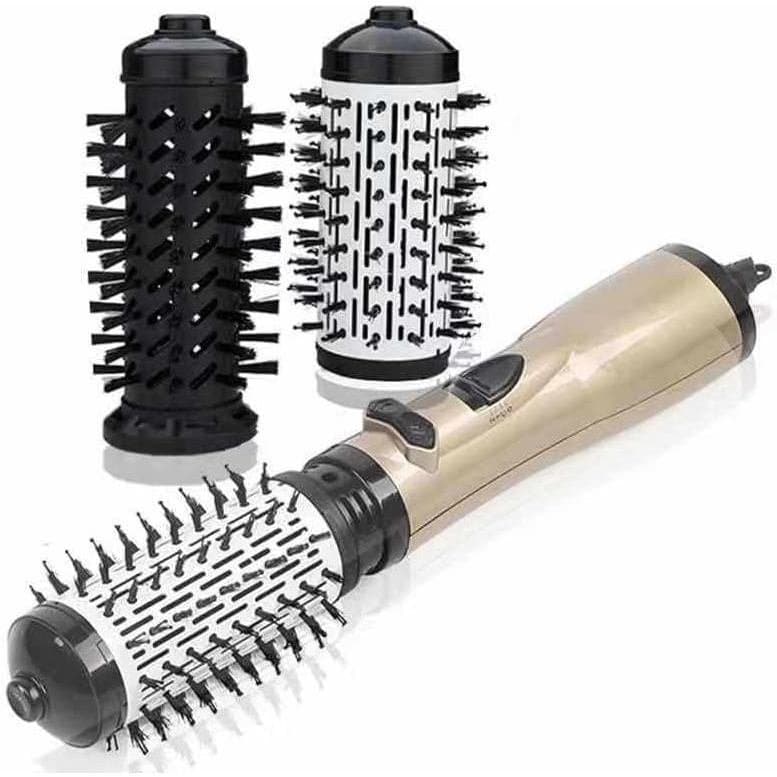 Escova secadora de cabelo rotativa 3 em 1, vem com duas cabeças de escova intercambiáveis, adequada para cabelo molhado/