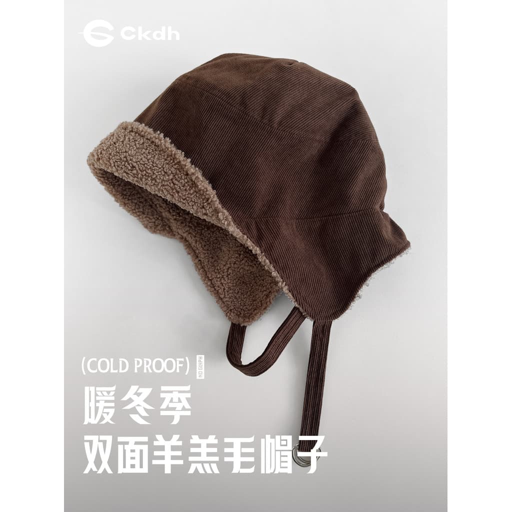 CKDH Boné de voo de veludo cotelê dupla face para casal 2025 inverno novo estilo quente imitação de lã de cordeiro chapé