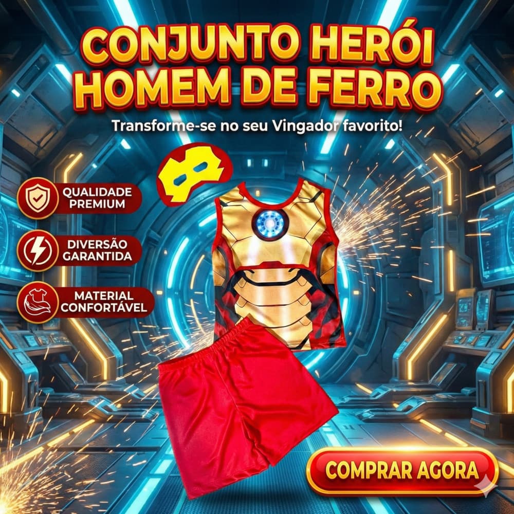 Roupa Infantil Fantasia Homem De Ferro Mascara Carnaval M