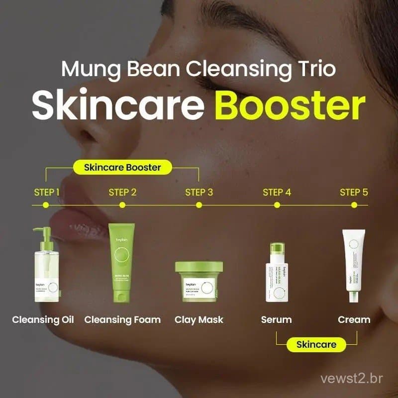 [VIRAL] Conjunto de 3 Peças Original de Óleo de Feijão Mungo, Máscara de Argila - Máscara Facial Esfoliante Suave para P