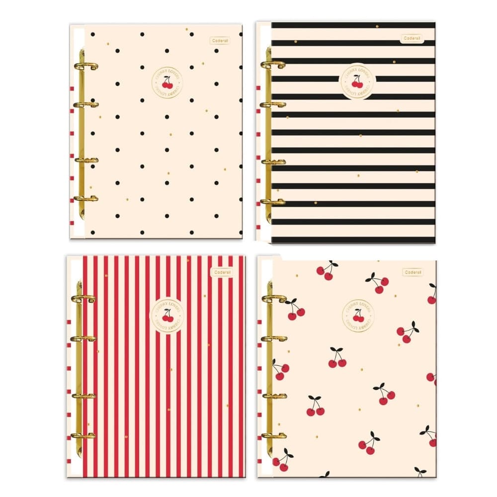 Caderno Argolado Fichário Colegial Cherry Lovers 80 Folhas Cadersil