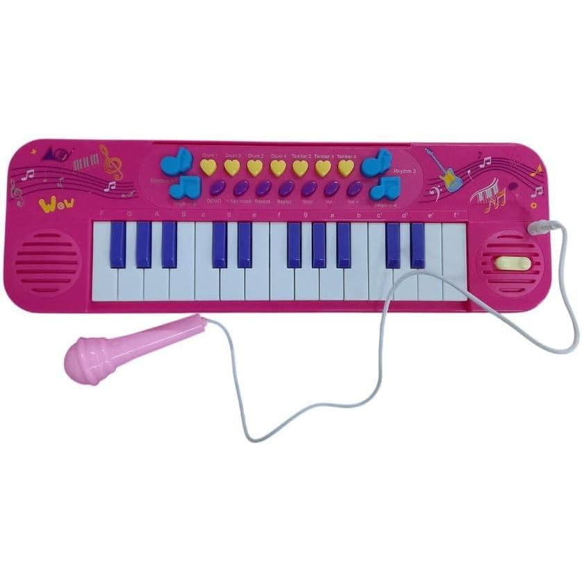 Kit Teclado Musical Infantil Rosa com Microfone e 25 Teclas – Brinquedo Educativo para Crianças a Partir de 3 Anos