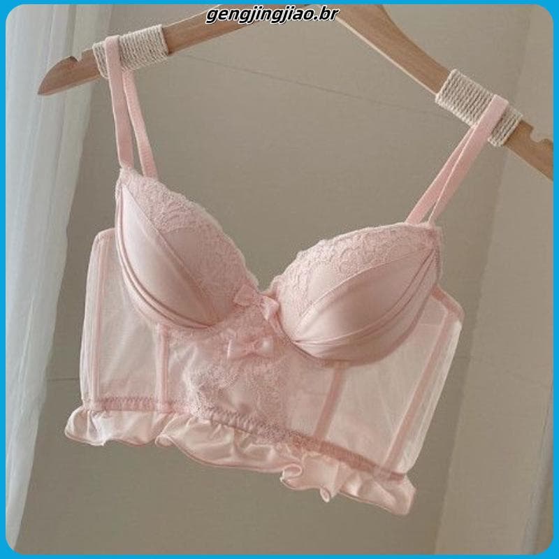 Novo doce Lolita renda borda roupa interior feminina espinha de peixe Bud espartilho sem fio seios pequenos reunidos sut