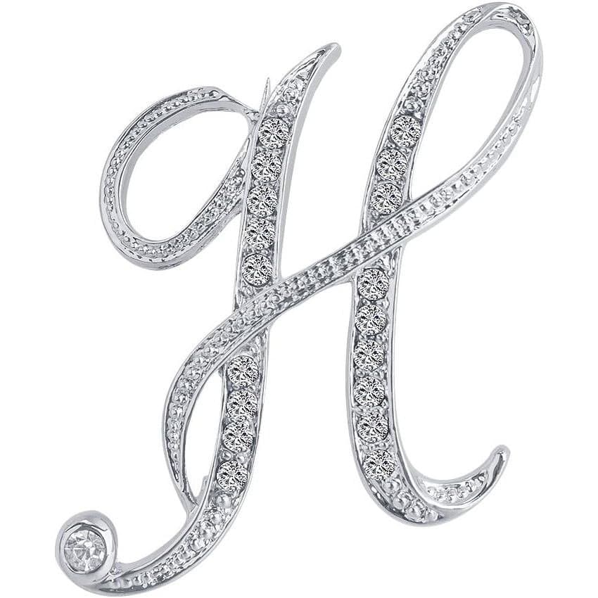 Broches de Metal Banhados a Prata com 26 Letras de A a Z - Broche de Cristal Transparente com Inicial