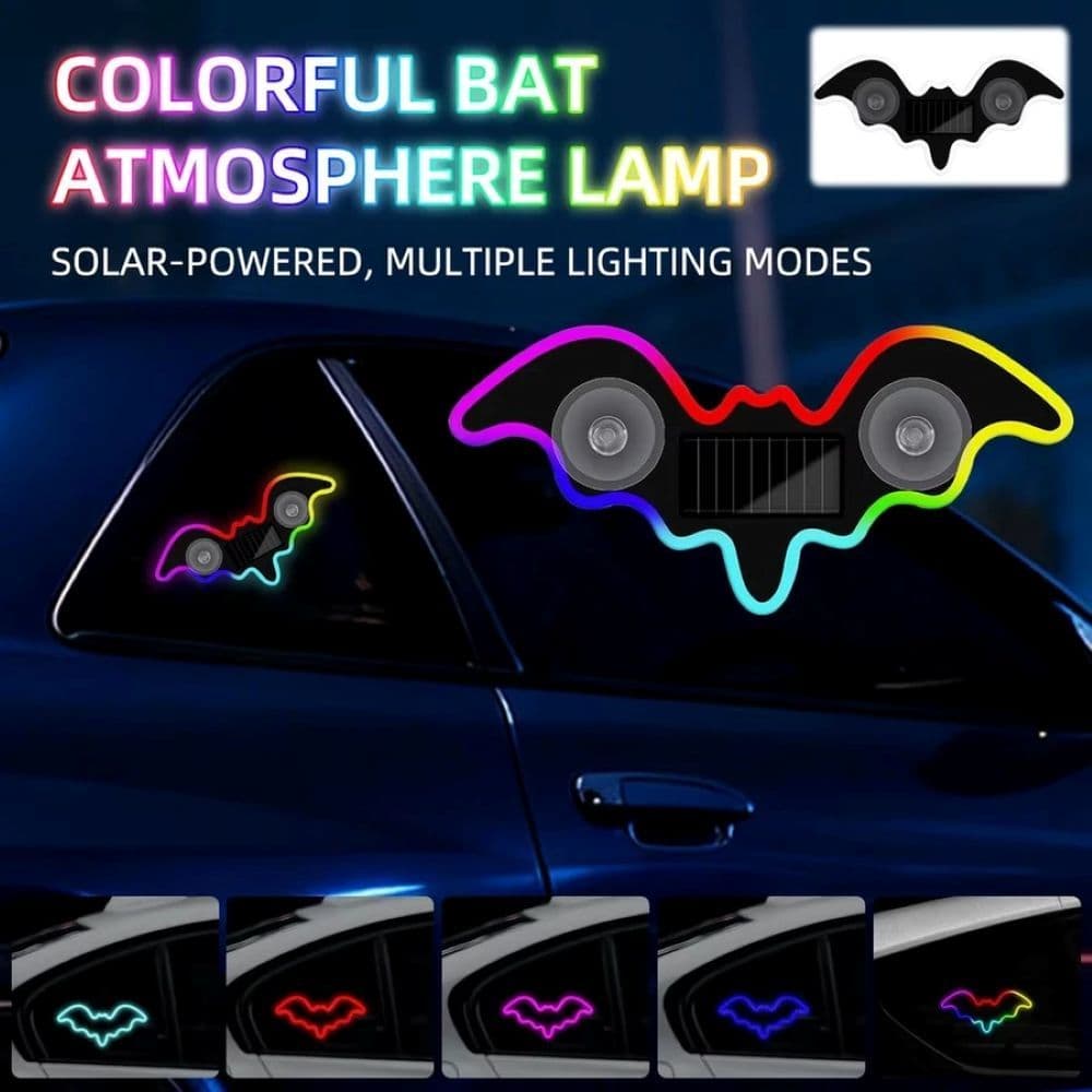 Luz Neon Para Carro Em Forma De Morcego , Movida A Energia Solar , RGB , LED , Lâmpada De Janela , Ventosa , Recarregáve