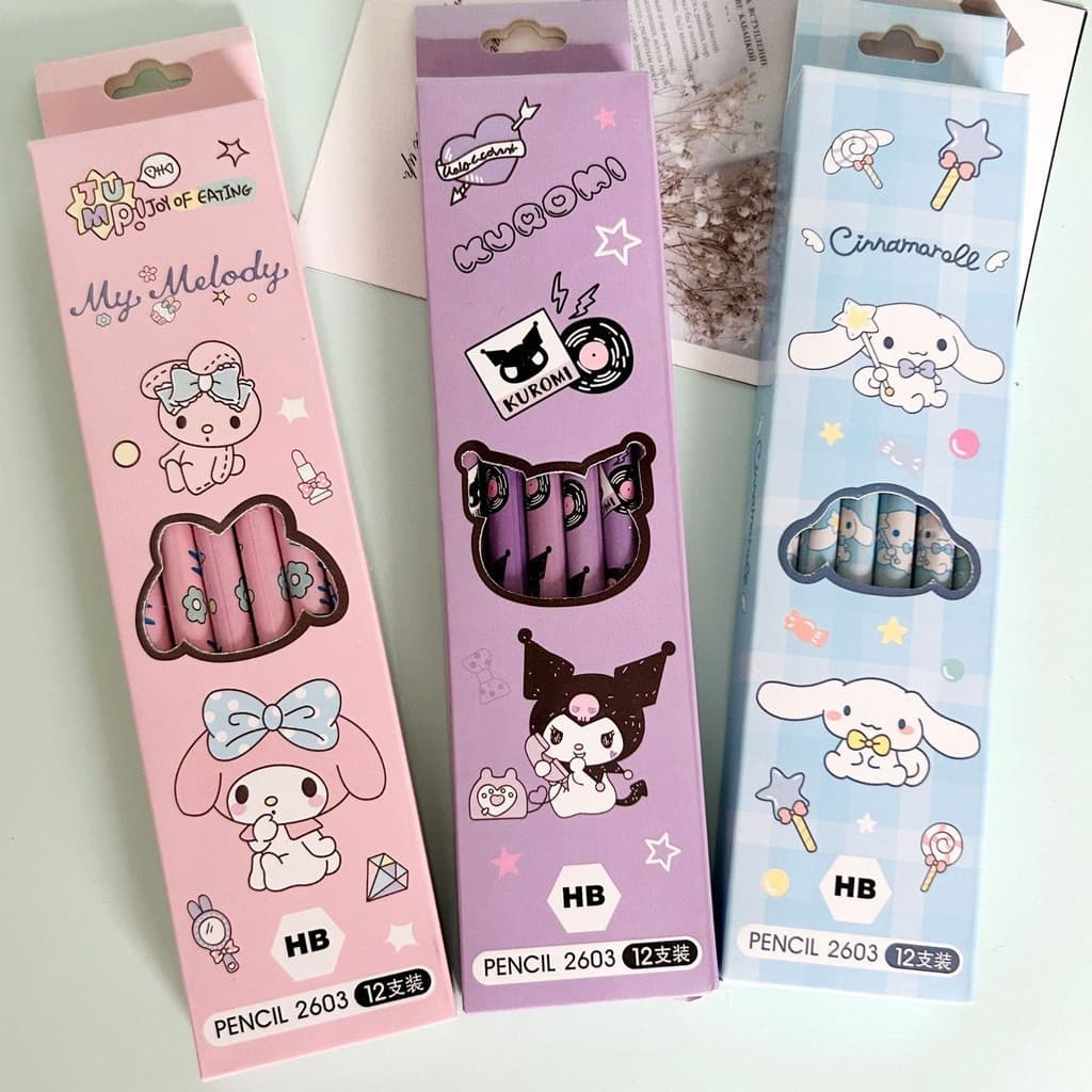 12pcs Sanrio Kuromi Lápis De Madeira Estudante HB Papelaria