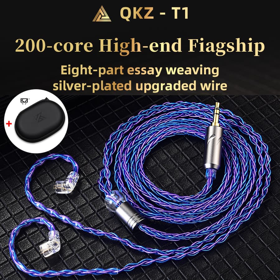 Versão Atualizada Do Cabo De Fone De Ouvido Banhado A Prata QKZ T1 , Fones Com Fio De 0.75 Mm E 2 Pinos Para