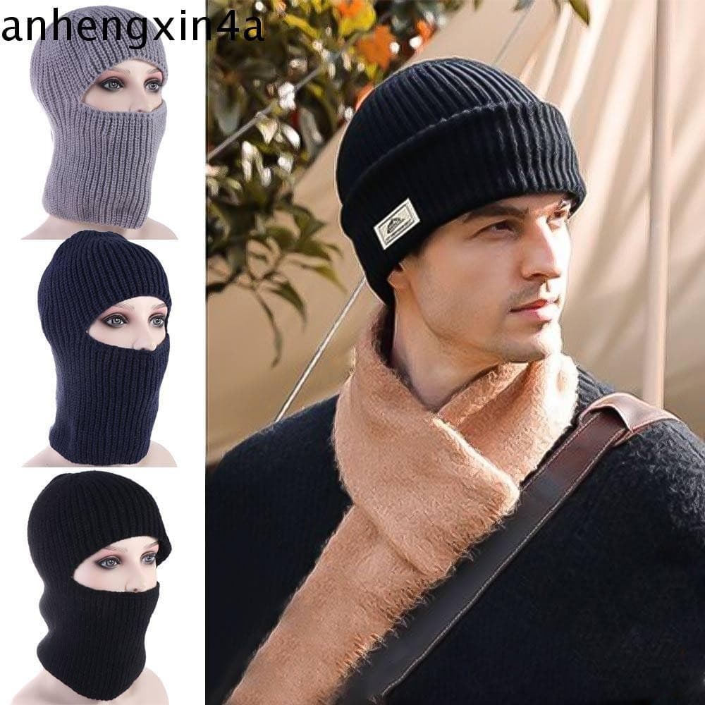 ANHENGXIN 2 Em 1 Máscara Chapéu De Malha , Boné À Prova De Vento Rosto Inteiro Esqui Quente Balaclava Chapéus , Multifun